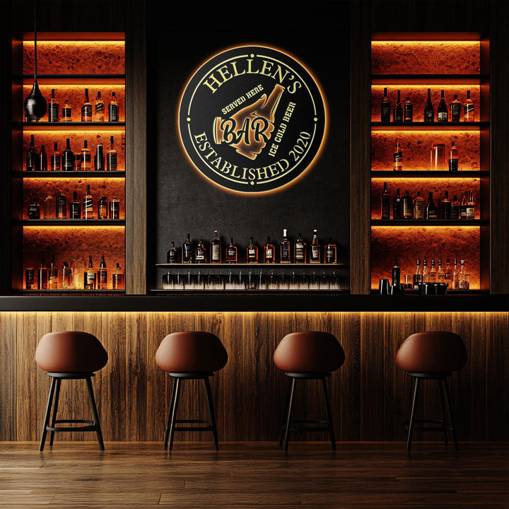 Personalized Bar LED Metal Art Sign / Light up Bar Metal Sign / Multi Colors Custom Bar Sign / Metal Bar Wall Art / LED Wall Art Gift