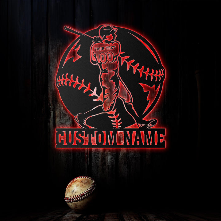 Personalized Baseball Metal Sign with LED Lights, Baseball Wall Art, Baseball Player Gift, Baseball Player Name Sign, Gift for Him