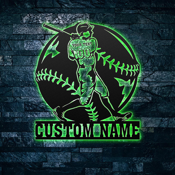 Personalized Baseball Metal Sign with LED Lights, Baseball Wall Art, Baseball Player Gift, Baseball Player Name Sign, Gift for Him