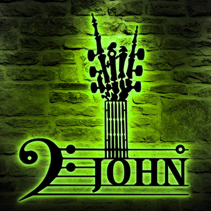 Personalized Rock On Guitar Metal Wall Art, Rock Roll Skeleton Hand Sign With Lights, Guitarists Lover Gift, Music Studio Decor, Band Room