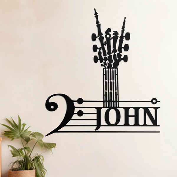 Personalized Rock On Guitar Metal Wall Art, Rock Roll Skeleton Hand Sign With Lights, Guitarists Lover Gift, Music Studio Decor, Band Room