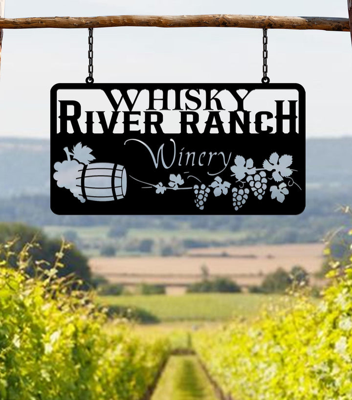 Custom Grape Metal Sign, Wine Grapes Vineyard Hanging Plaque, Personalized Winery Sign With Grapes, Outdoor Farm Decor, Gate Sign