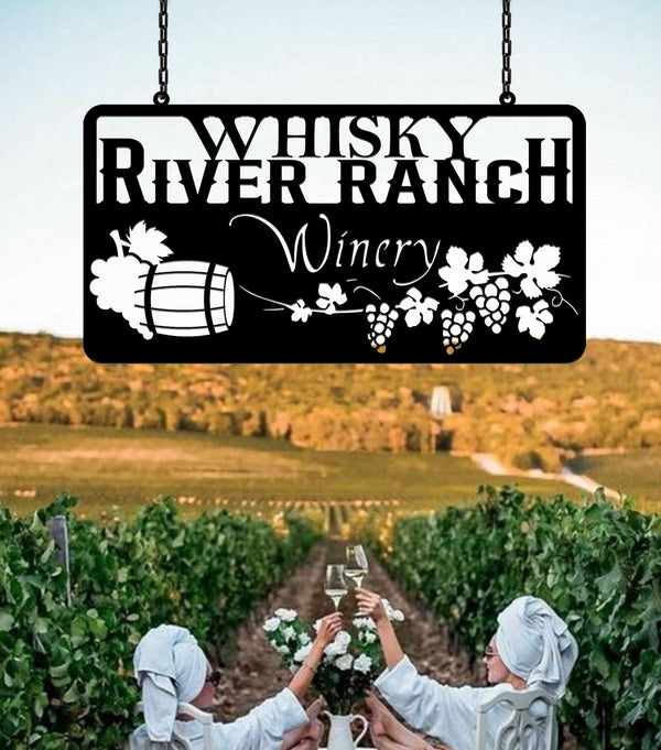 Custom Grape Metal Sign, Wine Grapes Vineyard Hanging Plaque, Personalized Winery Sign With Grapes, Outdoor Farm Decor, Gate Sign