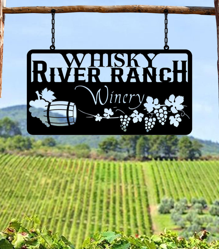 Custom Grape Metal Sign, Wine Grapes Vineyard Hanging Plaque, Personalized Winery Sign With Grapes, Outdoor Farm Decor, Gate Sign