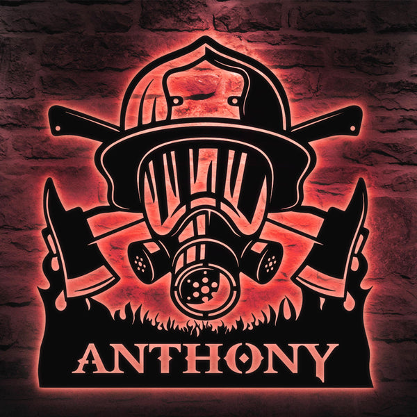Personalized Firefighter Metal Sign, Firefighter Helmet Wall Decor, Custom Name Room Sign, Gift for Fireman, Firewoman Appreciation Gift