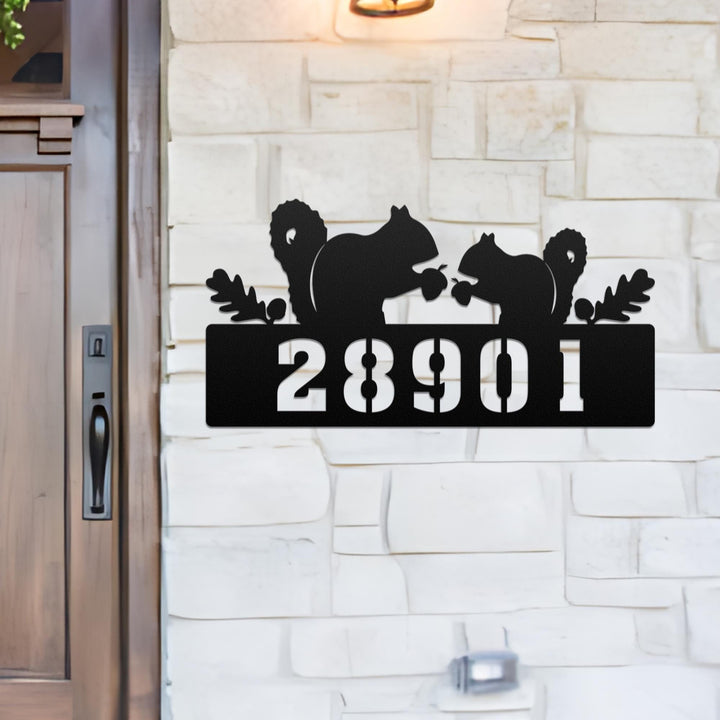 Custom Couple Squirrel With Nut Metal Address, Squirrel House Number Hanging Plaque, Animal Front Door Decor, Outdoor Housewarming Gift