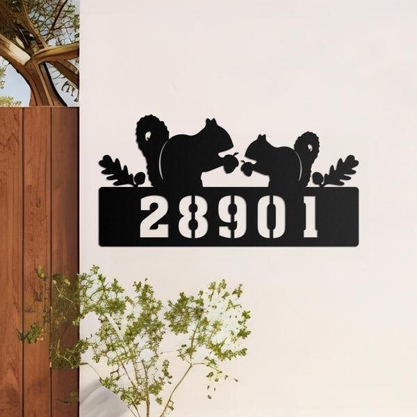 Custom Couple Squirrel With Nut Metal Address, Squirrel House Number Hanging Plaque, Animal Front Door Decor, Outdoor Housewarming Gift