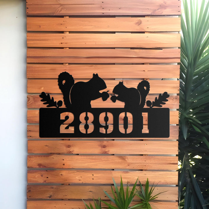 Custom Couple Squirrel With Nut Metal Address, Squirrel House Number Hanging Plaque, Animal Front Door Decor, Outdoor Housewarming Gift