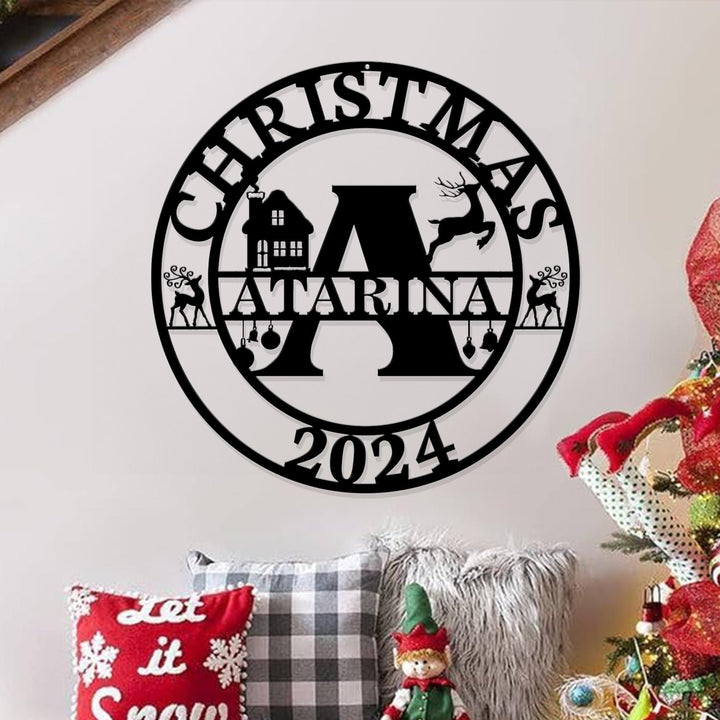 Christmas Monogram Metal Sign, Christmas Name Sign, Personalized Split Letter Last Name, Monogram Wall Sign, Outdoor Door Monogram