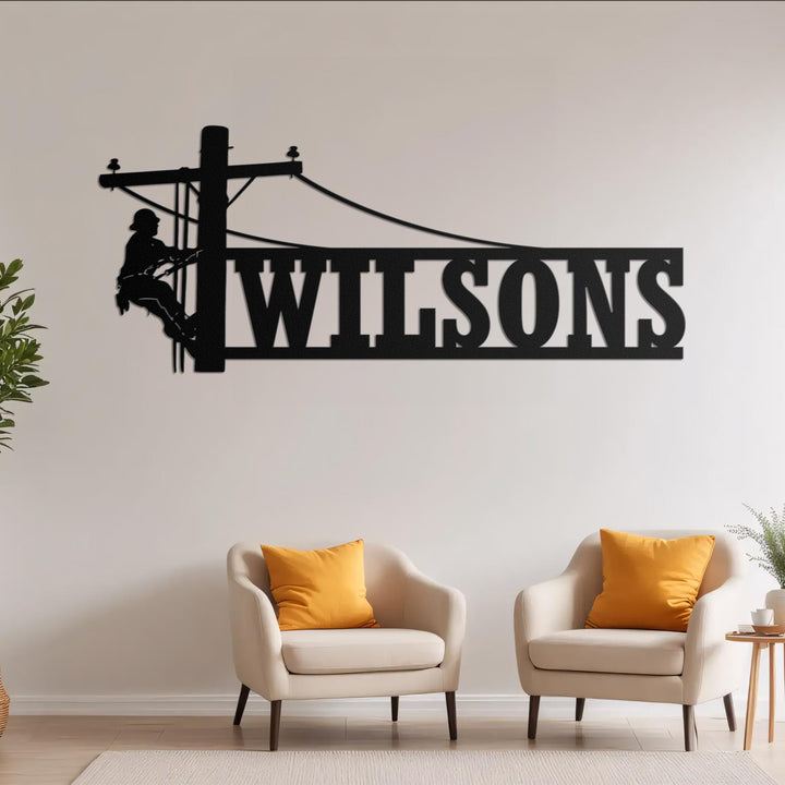 Personalized US Lineman Metal Wall Art With LED Light, Custom Lineman Name Sign Decoration, Christmas Gift, Flag Electrician Decor