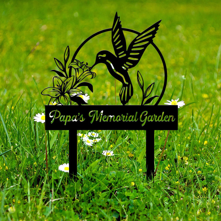 Custom Hummingbird Metal Garden Decor, Bird with Stakes Garden Sign,Flower Design Personalized Garden Sign,Custom Garden Name Sign,Home Gift