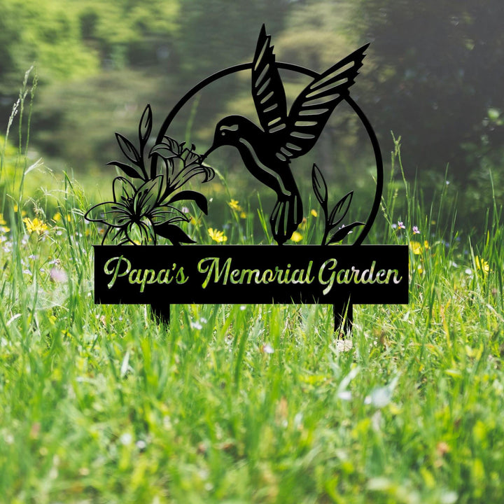 Custom Hummingbird Metal Garden Decor, Bird with Stakes Garden Sign,Flower Design Personalized Garden Sign,Custom Garden Name Sign,Home Gift