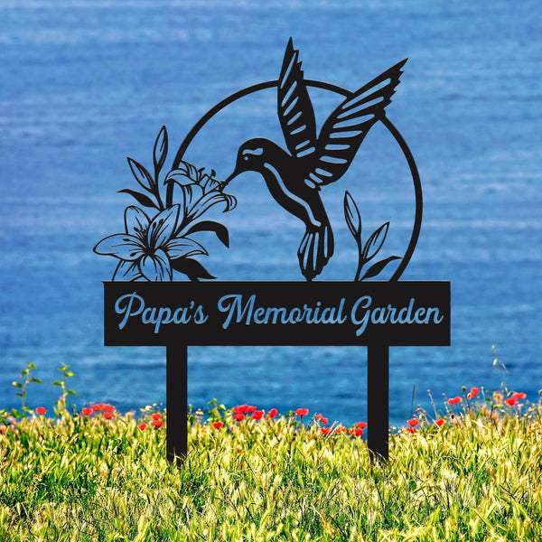 Custom Hummingbird Metal Garden Decor, Bird with Stakes Garden Sign,Flower Design Personalized Garden Sign,Custom Garden Name Sign,Home Gift