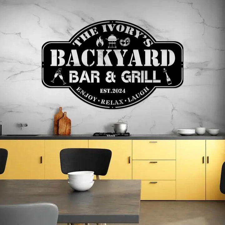 Personalized Metal Family Backyard Bar and Grill Sign, Pool and Bar, Tiki Bar, Bar and Grill, Pool Oasis, Personalized Sign for Backyard