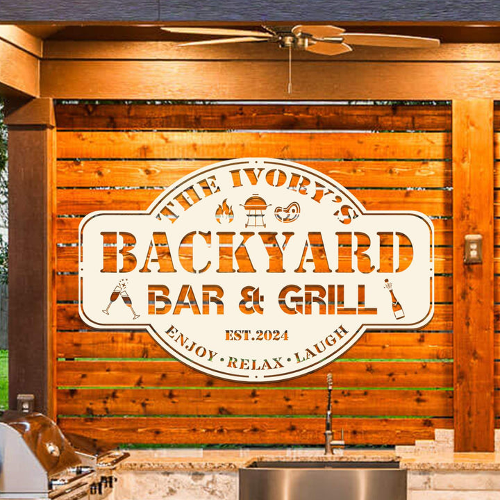 Personalized Metal Family Backyard Bar and Grill Sign, Pool and Bar, Tiki Bar, Bar and Grill, Pool Oasis, Personalized Sign for Backyard