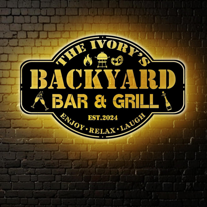 Personalized Metal Family Backyard Bar and Grill Sign, Pool and Bar, Tiki Bar, Bar and Grill, Pool Oasis, Personalized Sign for Backyard