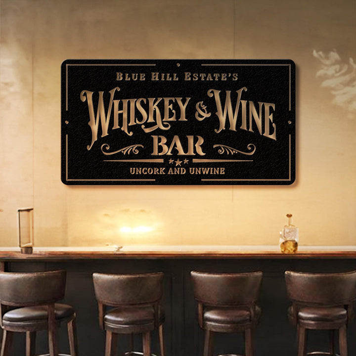 Custom Whiskey & Wine Bar Metal Sign with Led Lights, Wine Bar Pub Metal Wall Art, Personalized Alcohol Drinking Name Sign, Decor Wine Shop