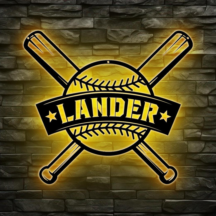 Custom Baseball Bat Metal Sign with LED Lights, Baseball Name Sign, Baseball Lover, Sport Room Decor, Kids Nursery Room Decor, Gift for Him