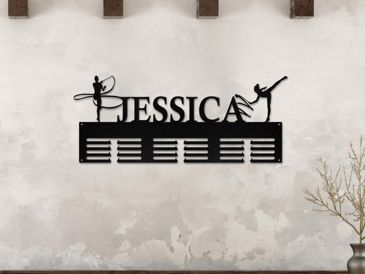 Personalized Gymnastics Medal Holder Custom Name Custom Gymnast Medal Hanger Metal Display Rack for Awards Sports Medal Hanger Hanging Sign