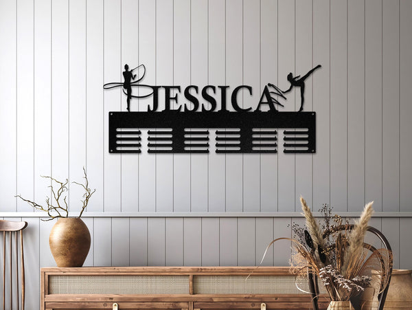 Personalized Gymnastics Medal Holder Custom Name Custom Gymnast Medal Hanger Metal Display Rack for Awards Sports Medal Hanger Hanging Sign