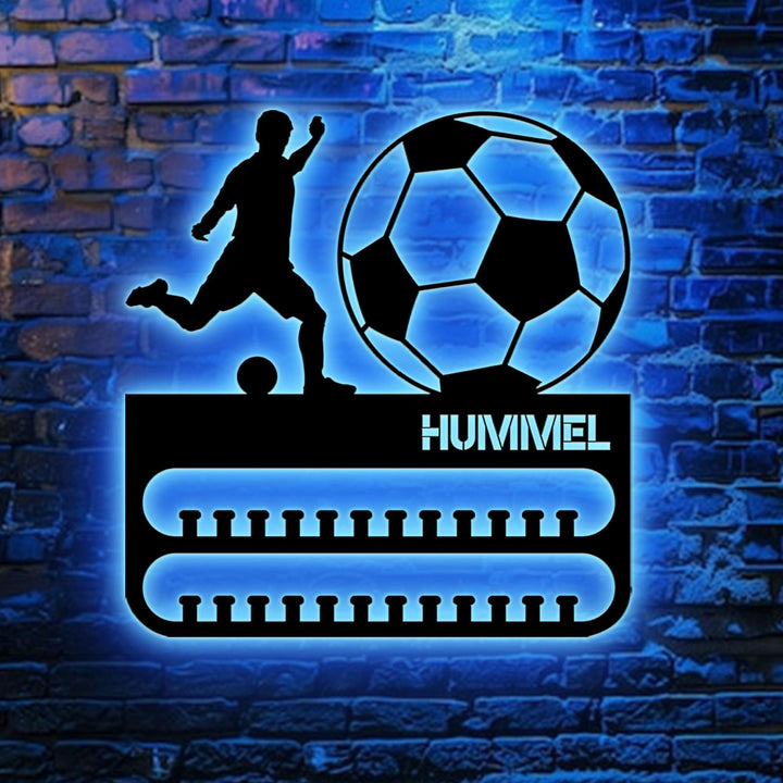 Custom Name Soccer Medal Hanger with Led Light, Soccer Team Gift Decor, Medal Holder Display Rack for Awards and Ribbons, Tiered Award Rack