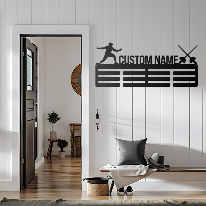 Custom Fencing Medal Hanger with Led Lights, Personalized Fencing Player Name Medal, Sports Medal Hanger, Tiered Award Rack, Fencer Gift