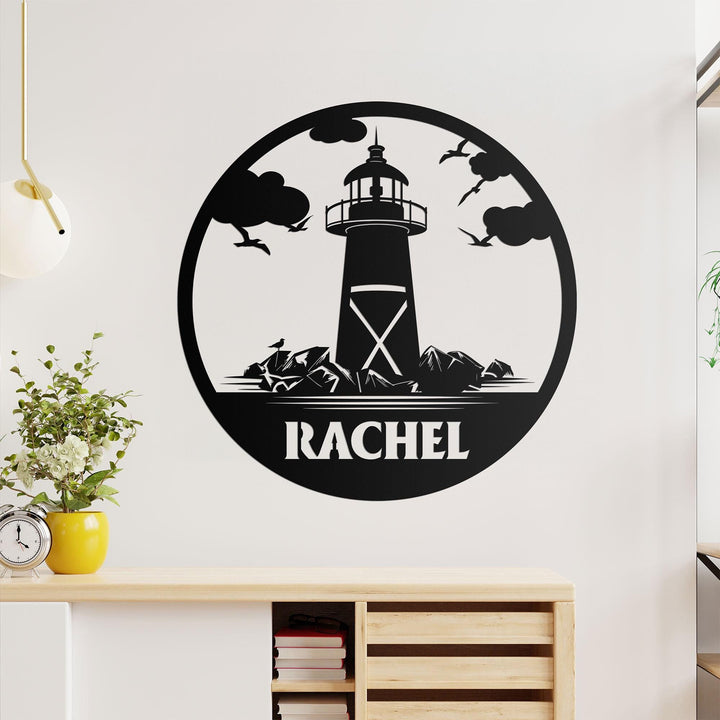 Personalized Lighthouse Sign, Custom Lighthouse Name Sign, Beach House Decor,Harbor Sign,Lighthouse Metal Wall Art, Lighthouse Coastal Decor