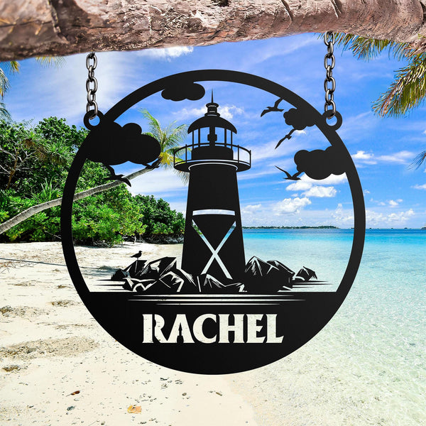 Personalized Lighthouse Sign, Custom Lighthouse Name Sign, Beach House Decor,Harbor Sign,Lighthouse Metal Wall Art, Lighthouse Coastal Decor