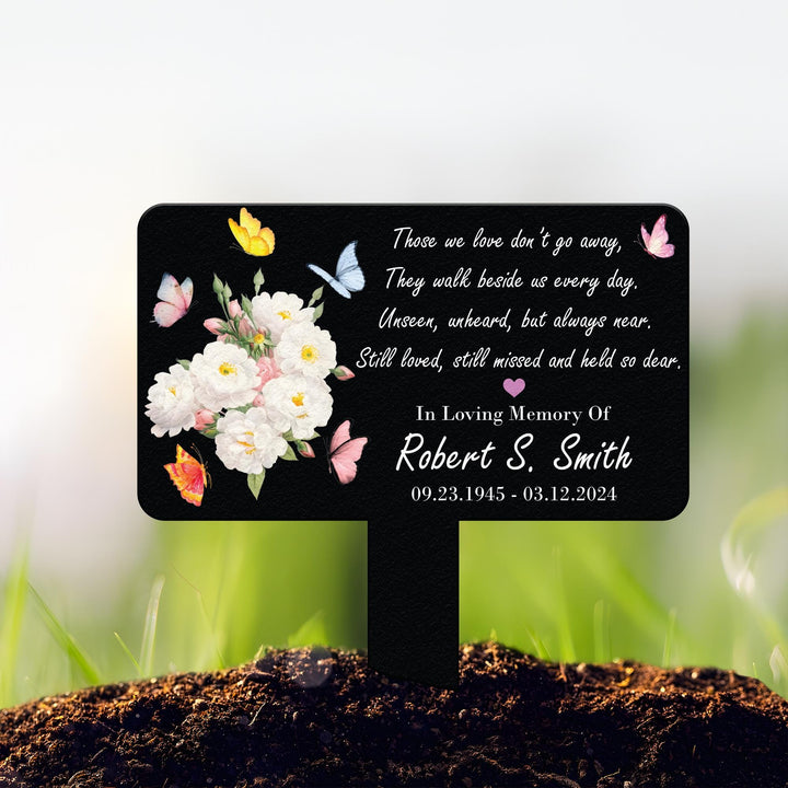 Custom Floral Memorial Tree Sign Stake, Memorial Marker, Metal Name Plate, Metal White Rose Memorial Marker, Tree Plaque Marker,Garden Stake