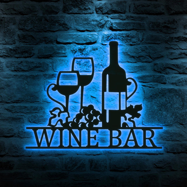 Custom Wine & Grapes Bar Metal Sign with Led Lights, Wine Bar Pub Metal Wall Art, Personalized Alcohol Drinking Name Sign, Decor Wine Shop