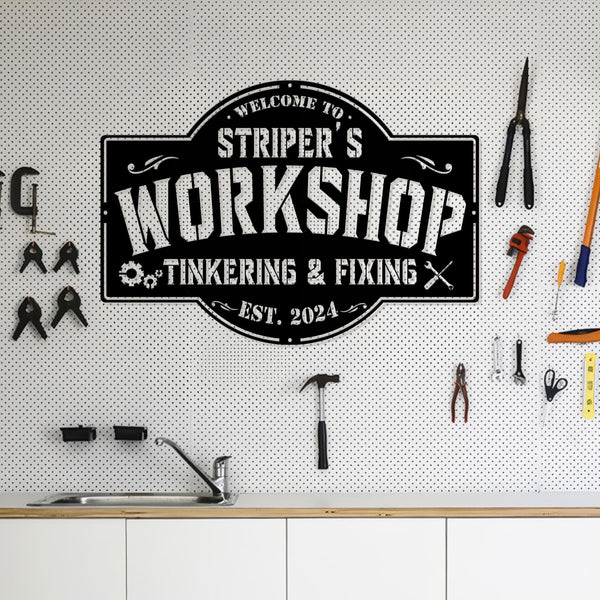 Personalized Garage Metal Wall Art LED Light - Custom Workshop Name Sign Home Decor - Ideal for Home Decor & Gift