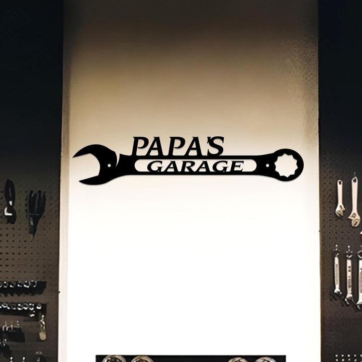 Personalized Metal Garage Sign, Custom Name Garage Decor, Papas Garage Wrench, Dads Garage, Fathers Day Gift, Wrench Sign Christmas Gift
