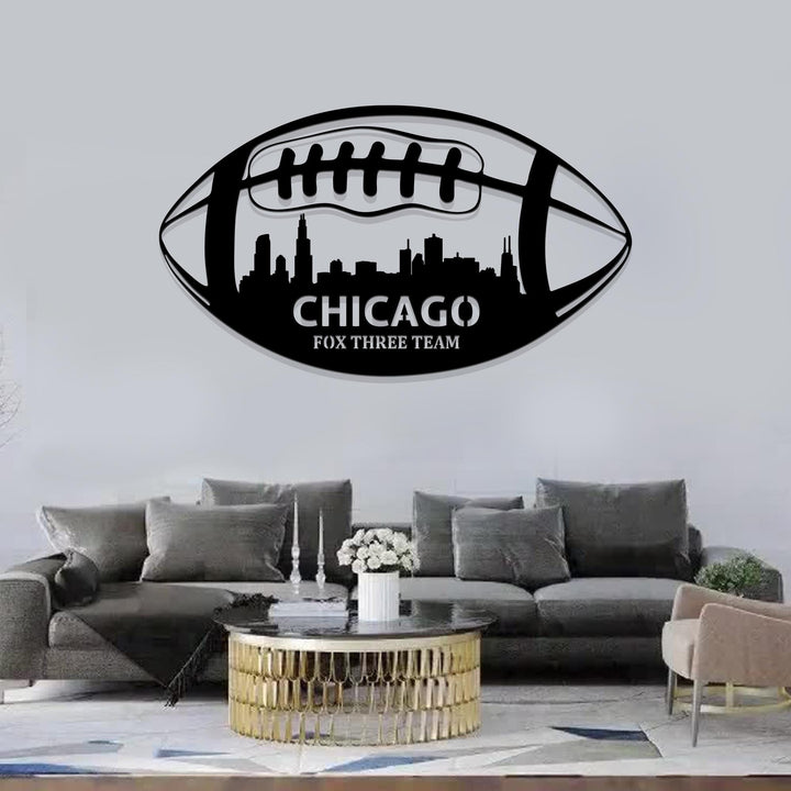 Custom US State Skyline American Football Metal Wall Art LED Light Personalized Player Name Sign Home Decor Kid Nursery Decoration Birthday.