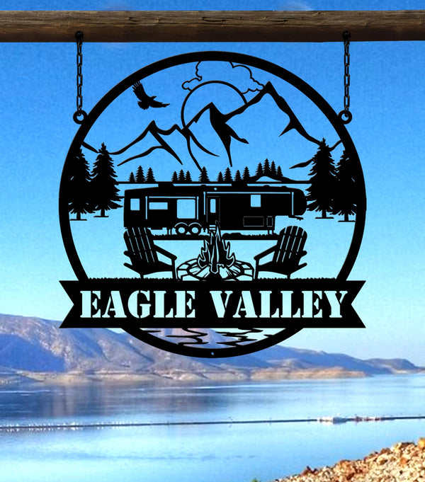 Custom Fifth Wheel Camper RV Sign | Metal Outdoor Camping Sign | Family Camp Sign | Mountain Camping | Sign for Campers Custom Campsite Sign