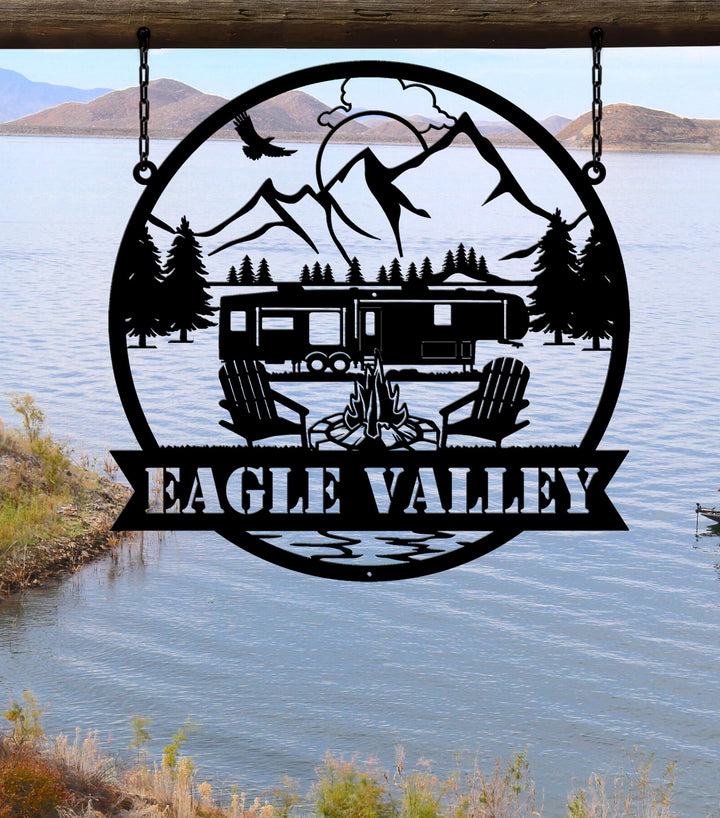 Custom Fifth Wheel Camper RV Sign | Metal Outdoor Camping Sign | Family Camp Sign | Mountain Camping | Sign for Campers Custom Campsite Sign