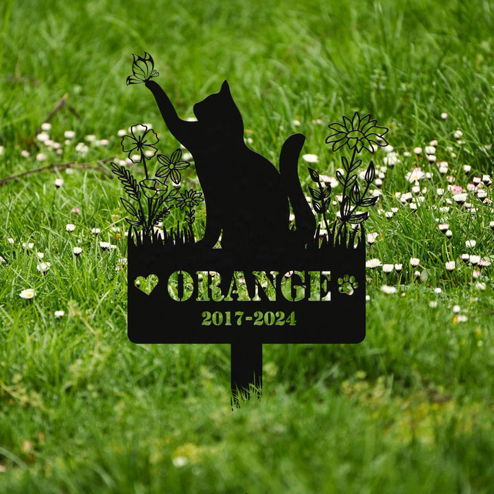 Custom Pet Metal Garden Decor, Personalized Cat with Stakes Garden Sign, Pet Garden Name Sign, Home Gift, Sympathy Gifts, Gifts for Grandma