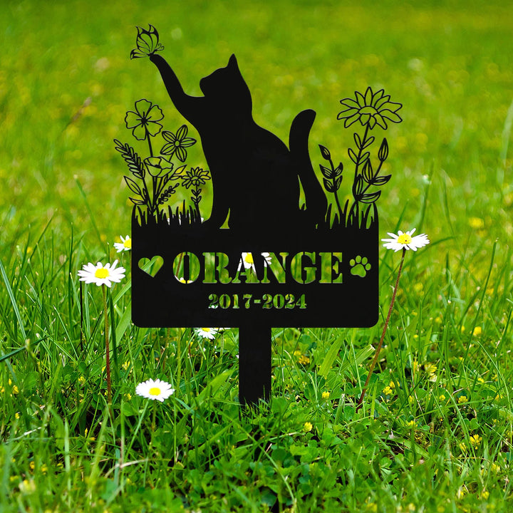 Custom Pet Metal Garden Decor, Personalized Cat with Stakes Garden Sign, Pet Garden Name Sign, Home Gift, Sympathy Gifts, Gifts for Grandma