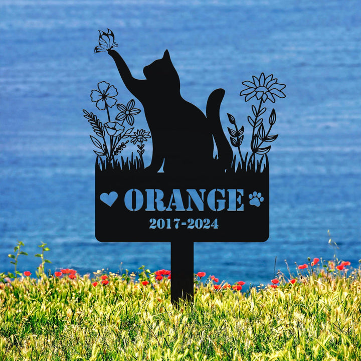 Custom Pet Metal Garden Decor, Personalized Cat with Stakes Garden Sign, Pet Garden Name Sign, Home Gift, Sympathy Gifts, Gifts for Grandma