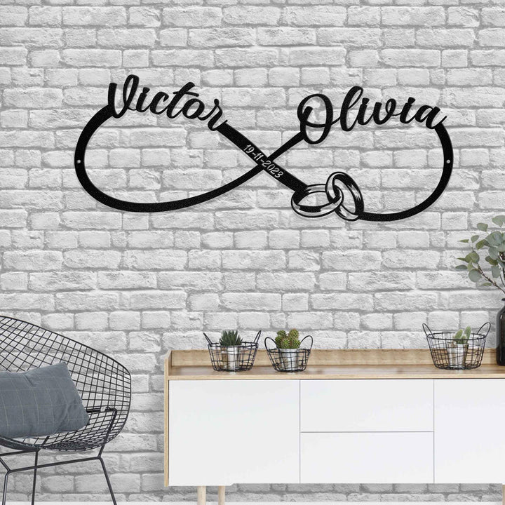 Personalized Metal Infinity Heart Sign - Customizable Heart Plaque | Custom Couples' Names and Date - Eternal Love Symbol - Christmas Gift