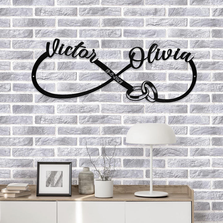 Personalized Metal Infinity Heart Sign - Customizable Heart Plaque | Custom Couples' Names and Date - Eternal Love Symbol - Christmas Gift