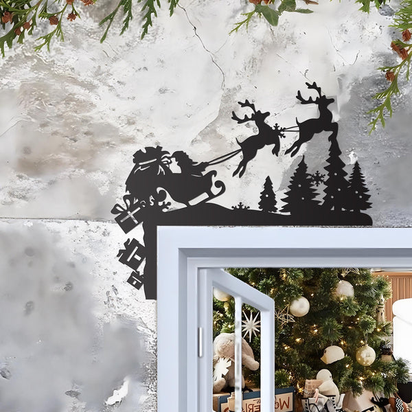 Christmas Door Corner Metal Sign, Santa and Reindeers Door Frame, Snow Door Topper, Christmas Fireplace Home Decor, Family Christmas Gifts