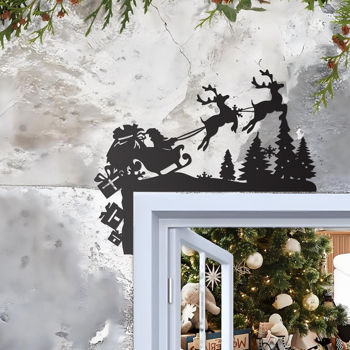 Christmas Door Corner Metal Sign, Santa and Reindeers Door Frame, Snow Door Topper, Christmas Fireplace Home Decor, Family Christmas Gifts