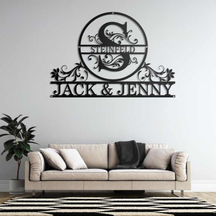 Personalized Monogram Metal sign, Custom Family Name Metal Sign, Metal Door Hanger Initial Split Letter Wall Art Decor, Wedding Couple Gifts