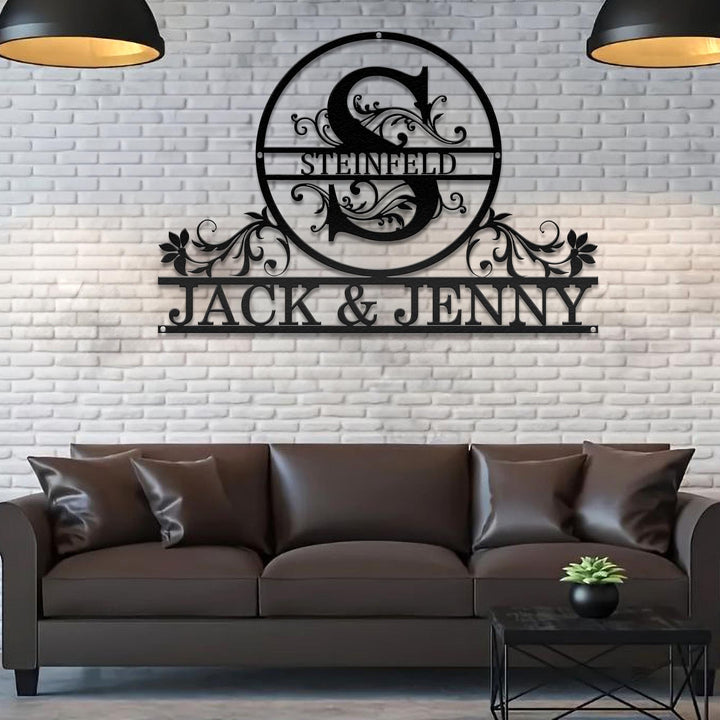 Personalized Monogram Metal sign, Custom Family Name Metal Sign, Metal Door Hanger Initial Split Letter Wall Art Decor, Wedding Couple Gifts