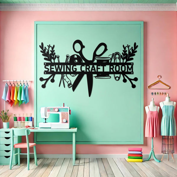Personalized Sewing Craft Room Metal Name Sign Led Lights, Custom Sewing Room Metal Wall Art, Craft Tools Quilting Metal Wall Sign With Name