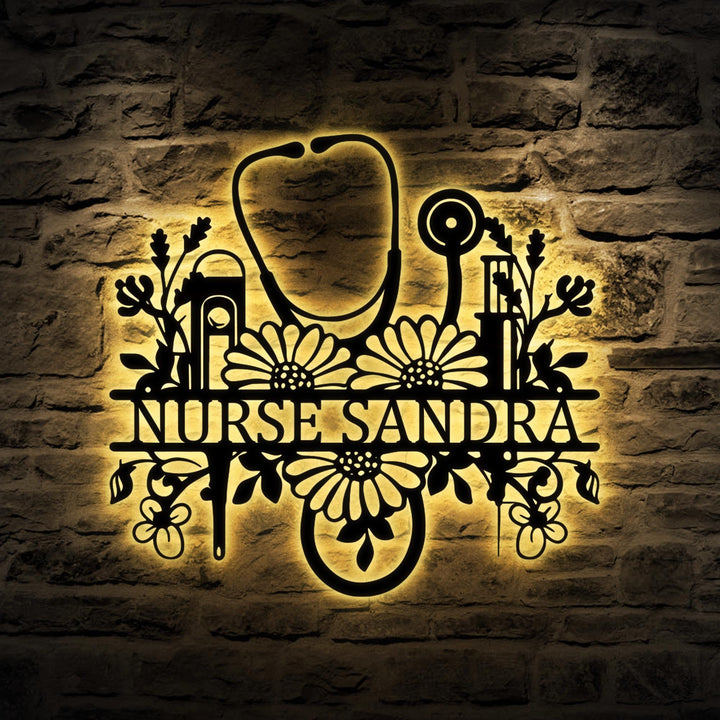 Custom Eywa Personalised Nurse Metal Sign, Floral Doctor Wall Art Decor, Mother's Day Gifts, RN, LPN Gifts, Nurse Gifts, Family Name Gifts