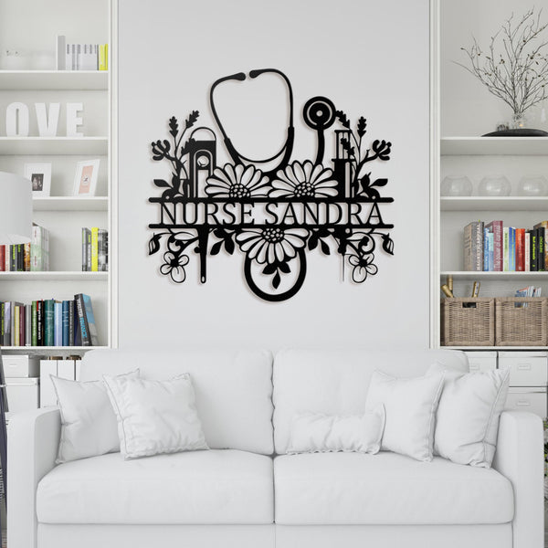 Custom Eywa Personalised Nurse Metal Sign, Floral Doctor Wall Art Decor, Mother's Day Gifts, RN, LPN Gifts, Nurse Gifts, Family Name Gifts