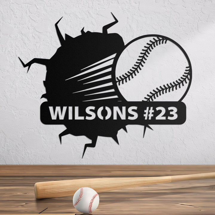 Personalized Baseball Metal Wall Art Led Light, Custom Name Baseball Ball Crack Sign, Sport Room Decor, Gift For Son, Christmas Decor
