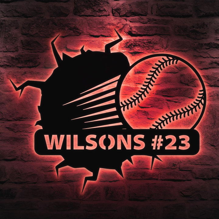Personalized Baseball Metal Wall Art Led Light, Custom Name Baseball Ball Crack Sign, Sport Room Decor, Gift For Son, Christmas Decor