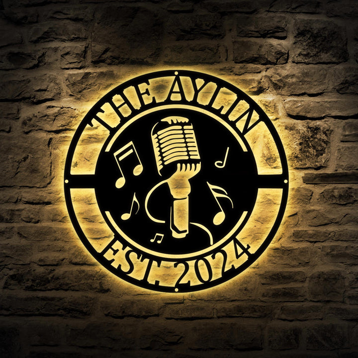Custom Singing Metal Sign with Led Light, Karaoke Bar Sign, Musician Name Sign, Microphone Music Room Decor, Music Lover, Music Room Decor
